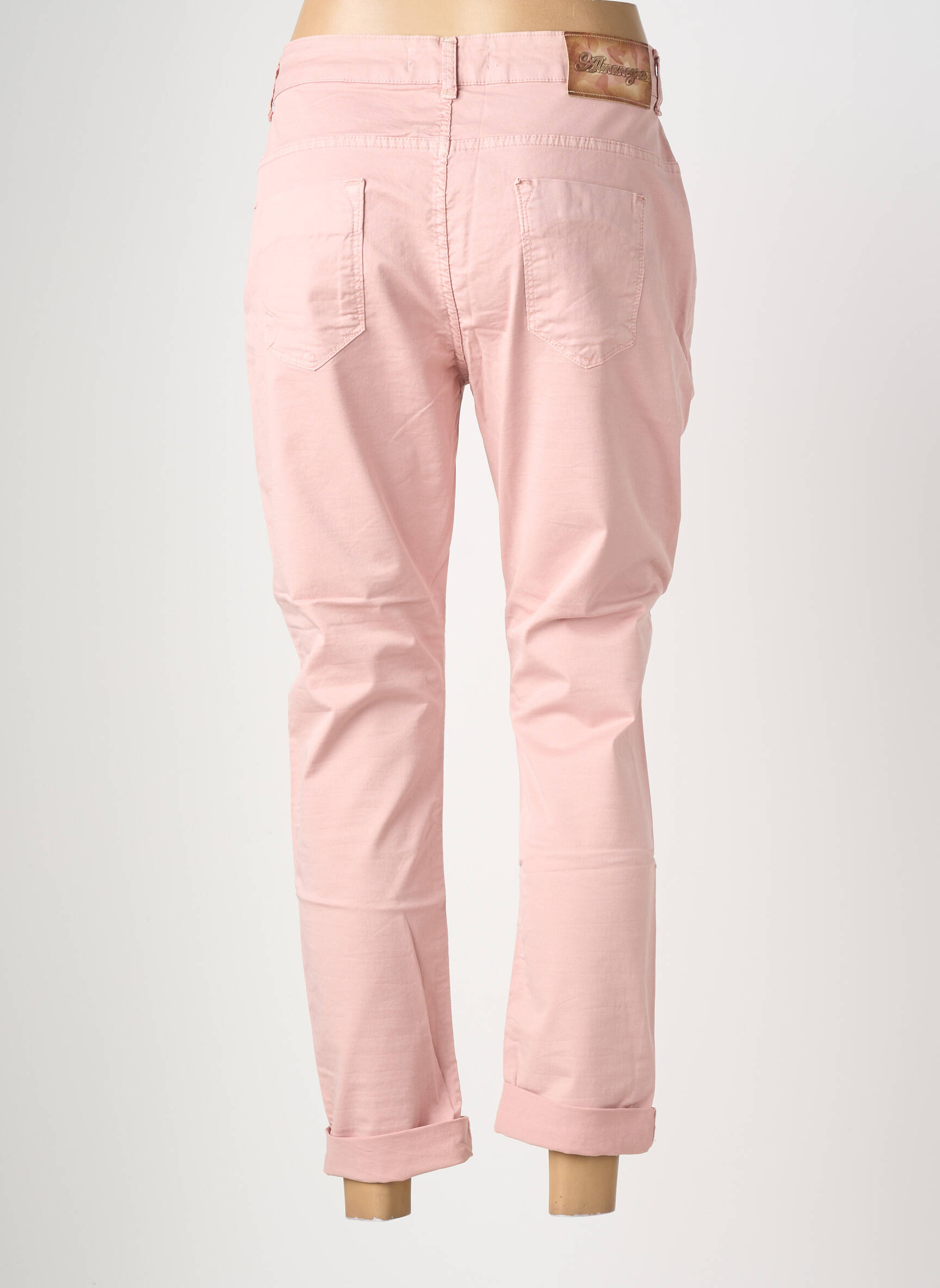 Pantalon slim tissage popeline taille normale rose ALMANEGRA femme
