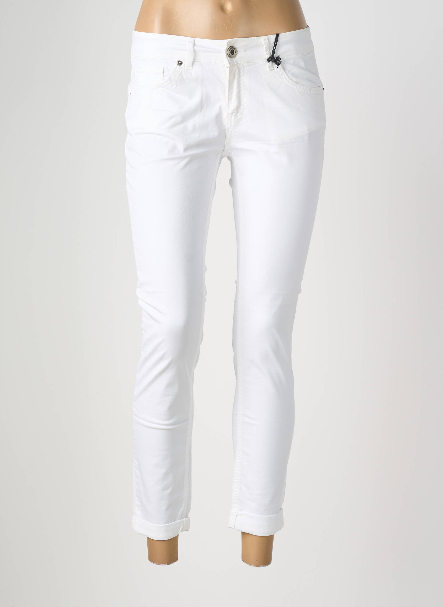 Pantalon 7/8 stretch taille normale blanc ALMANEGRA femme