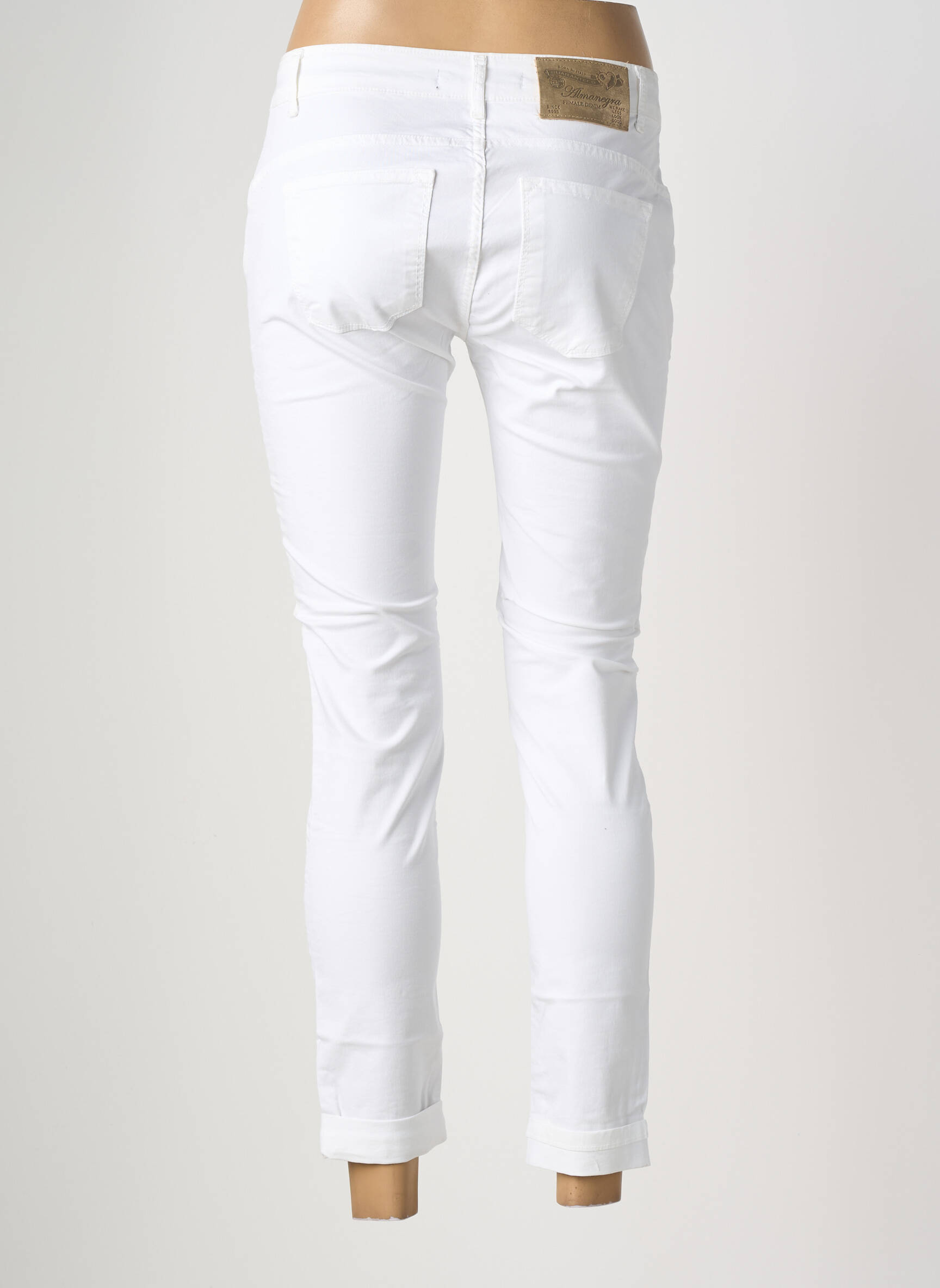 Pantalon slim tissage popeline taille normale blanc ALMANEGRA femme