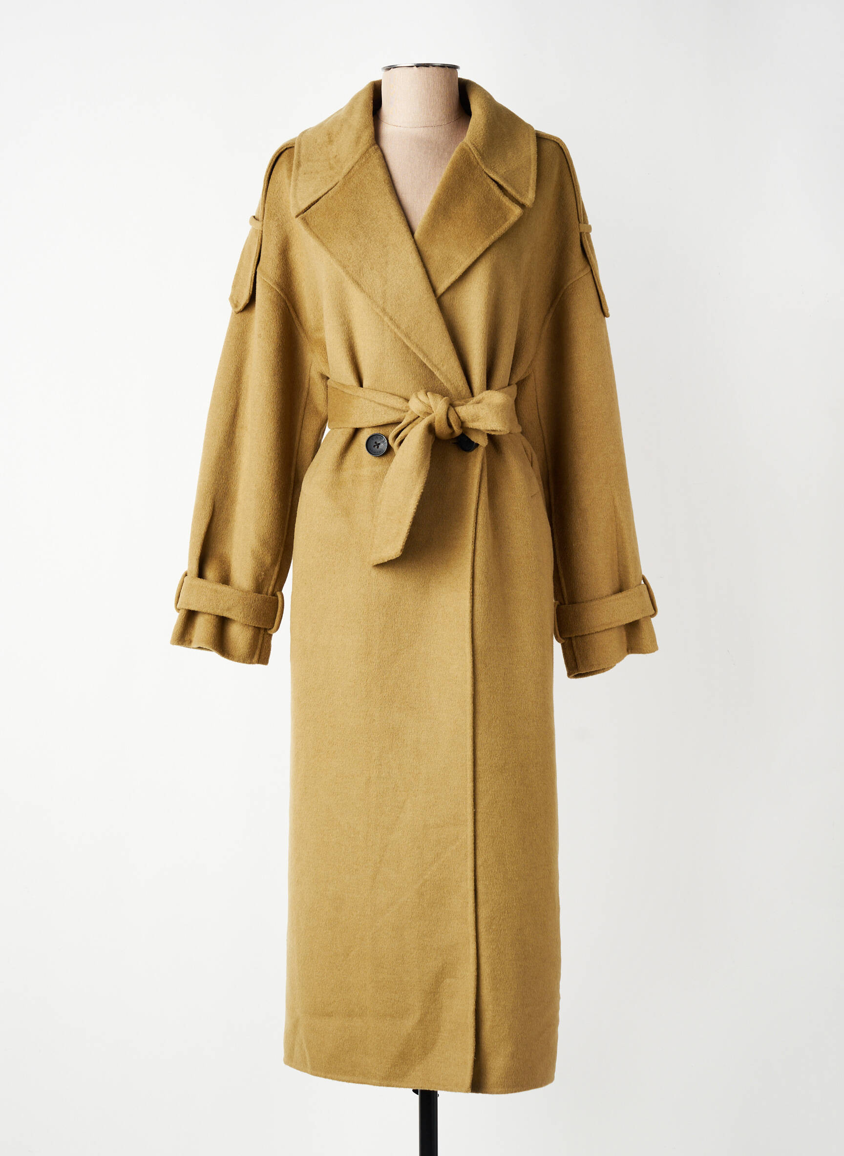 Manteau long coupe cintrée sans capuche vert YAYA femme