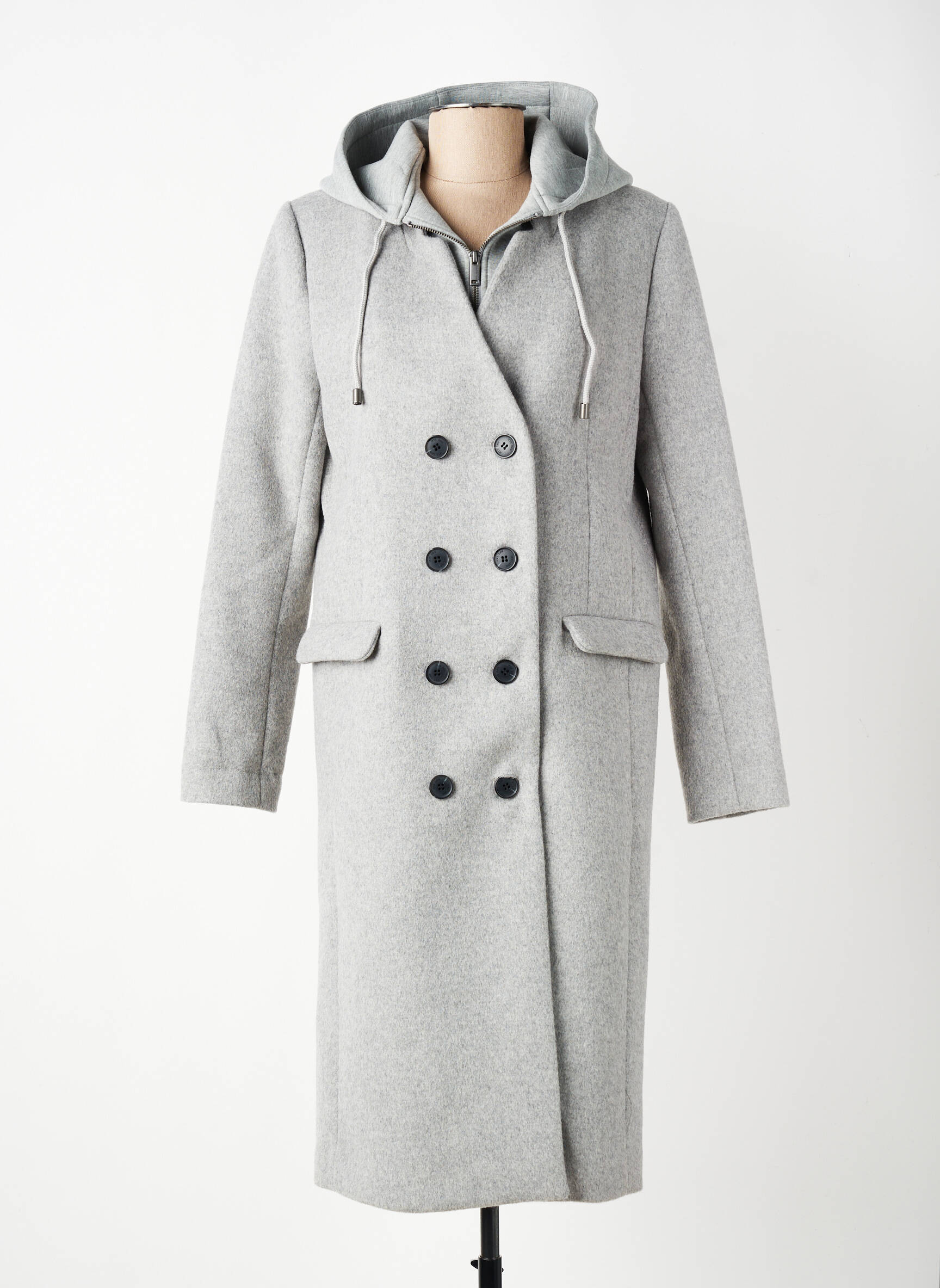 Manteau long a capuche a capuche gris IKKS femme