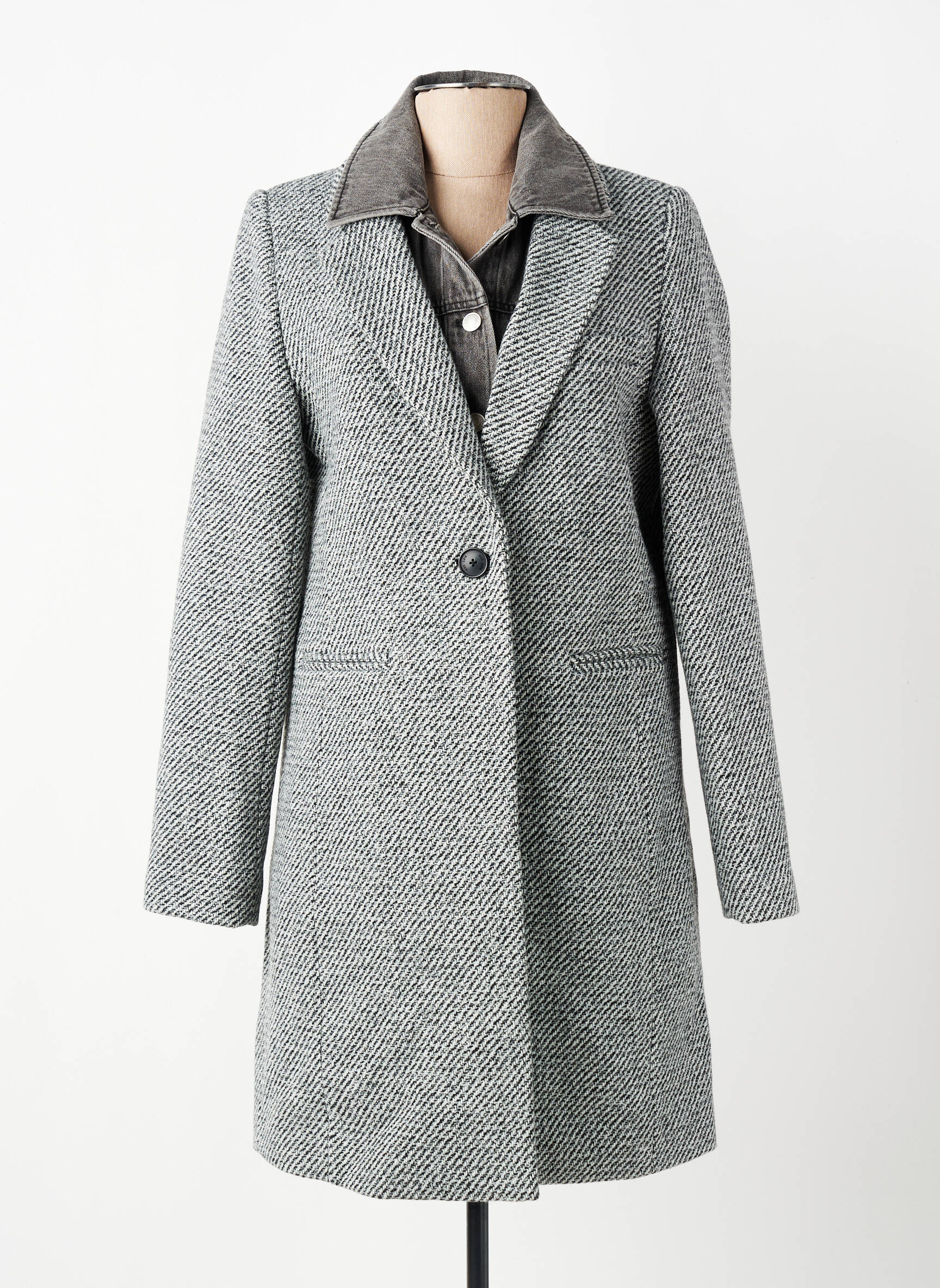 Manteau long coupe cintrée sans capuche gris IKKS femme