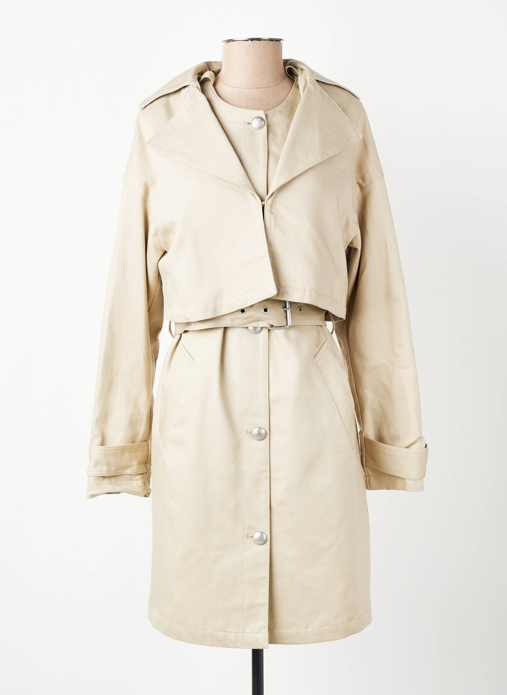 Trench tissage popeline sans capuche beige IKKS femme