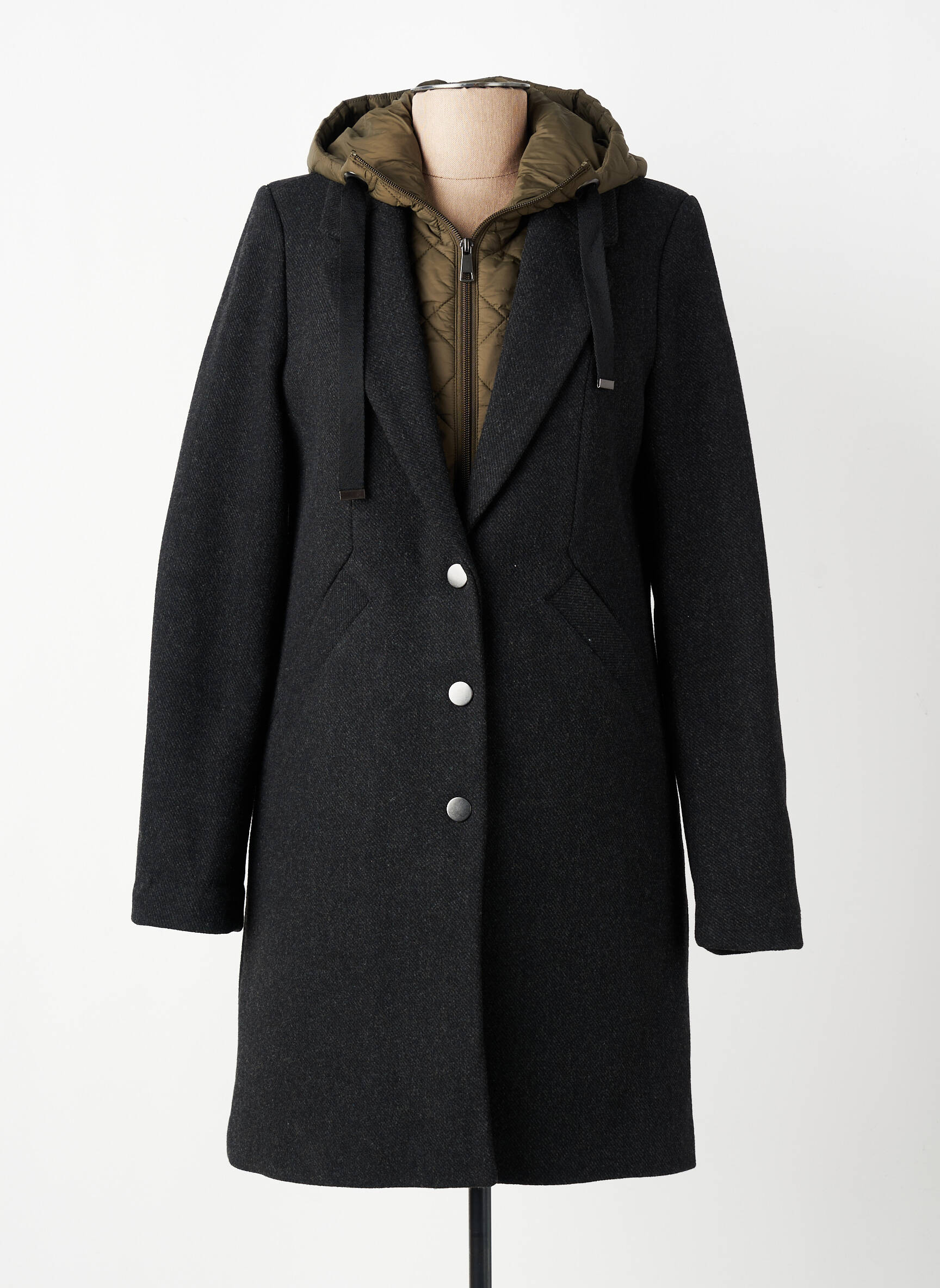 Manteau long a capuche a capuche noir I-COTON femme