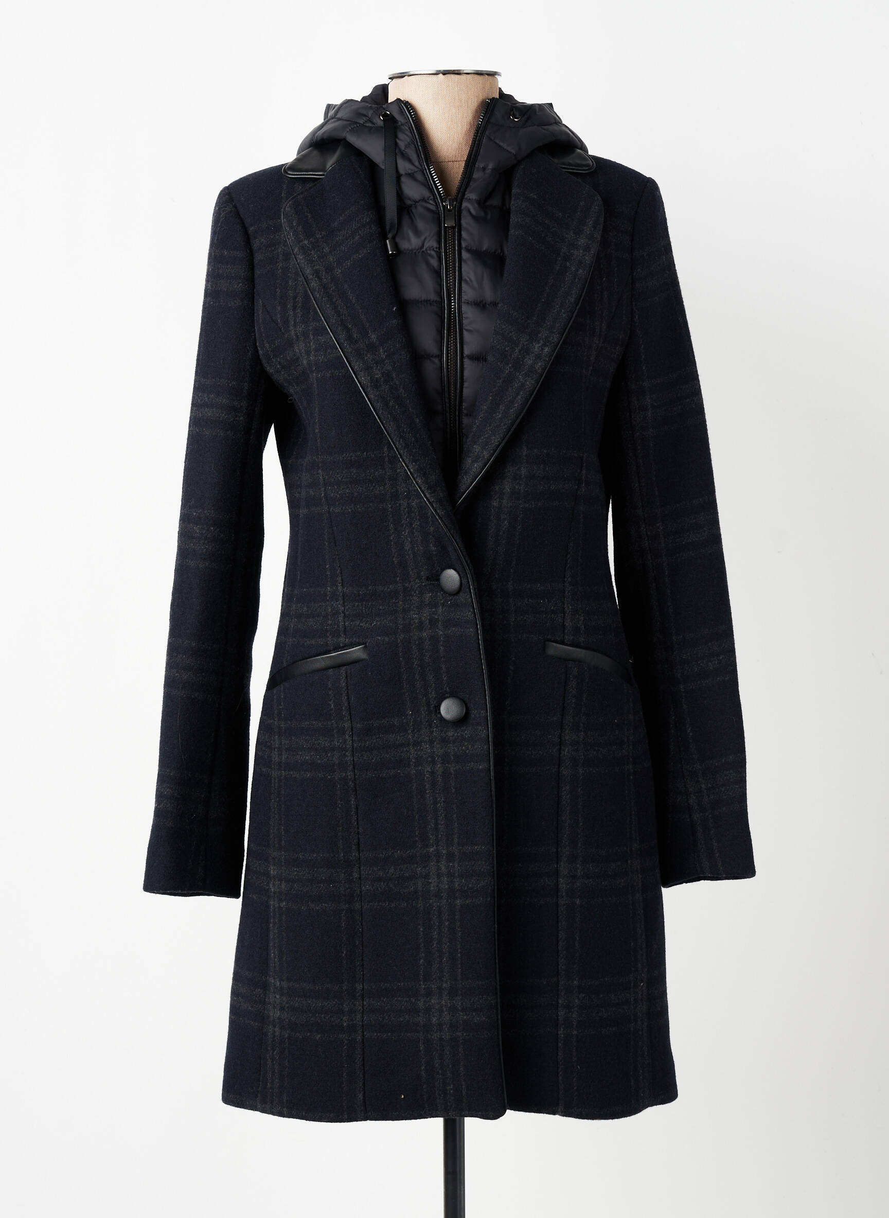 Manteau long a capuche a capuche noir ONE STEP femme