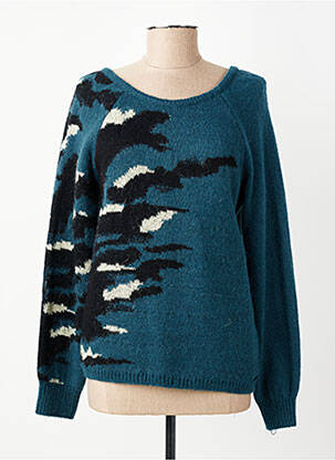 Pull maille ajourée manches longues bleu ONE STEP femme