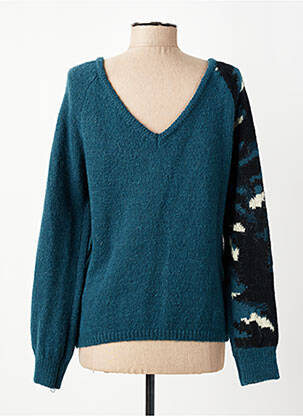 Pull maille ajourée manches longues bleu ONE STEP femme