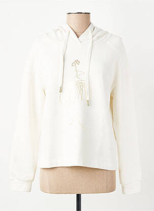 Sweat-shirt à capuche tissage jersey manches longues blanc ONE STEP femme