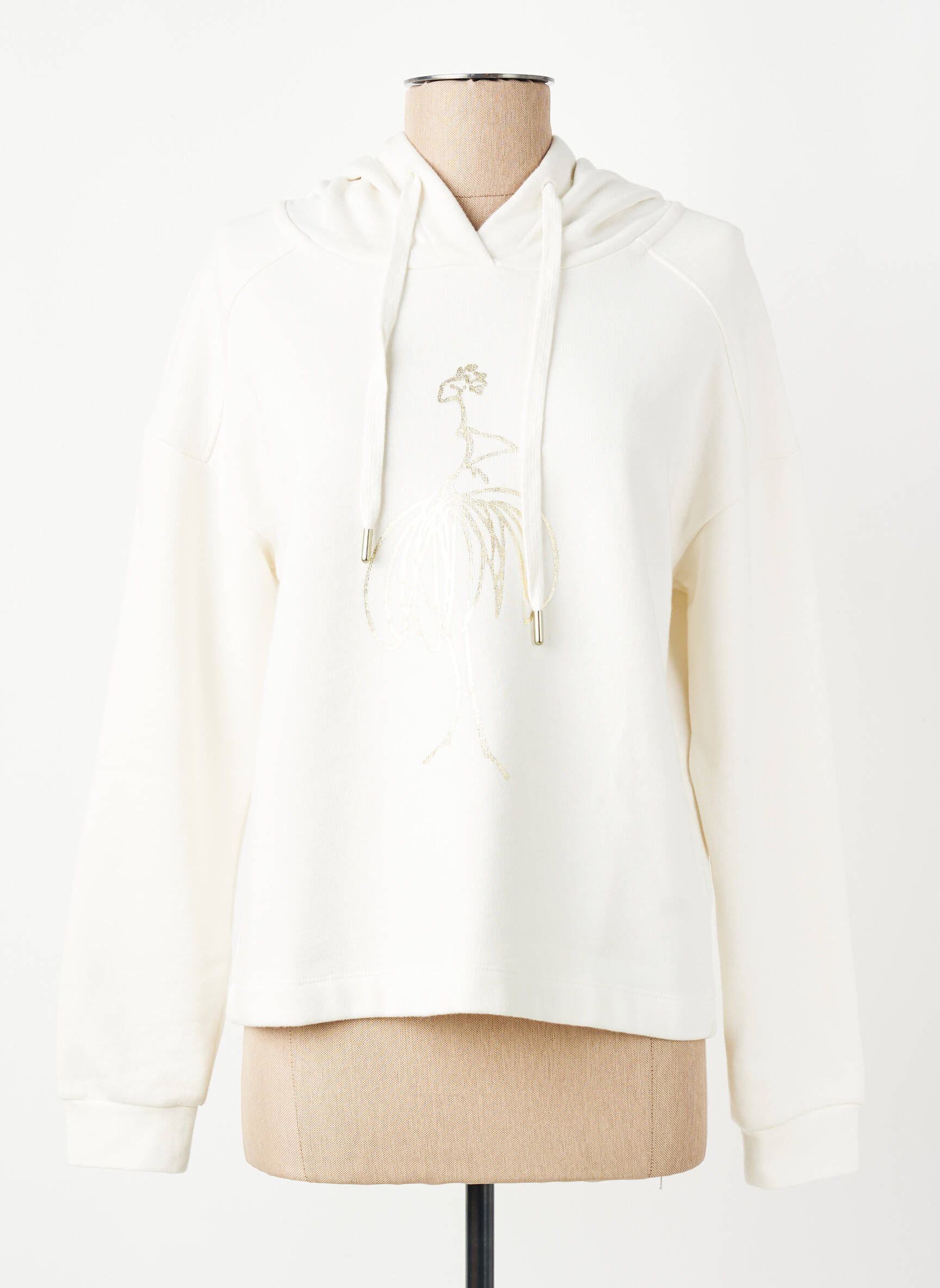 Sweat-shirt à capuche tissage jersey manches longues blanc ONE STEP femme