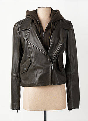 Veste en cuir capuche amovible marron IKKS femme