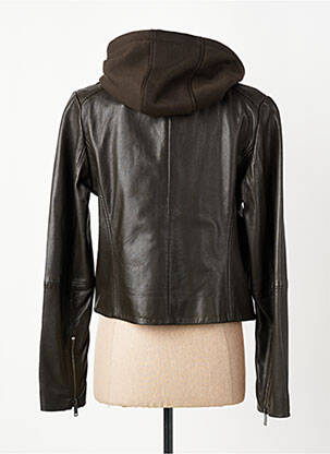 Veste en cuir capuche amovible marron IKKS femme