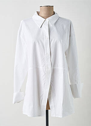 Chemisier tissage popeline manches longues blanc YAYA femme