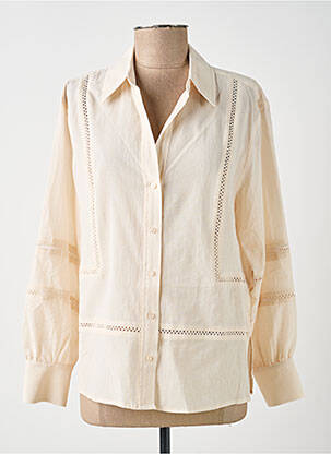 Chemisier tissage popeline manches longues beige YAYA femme
