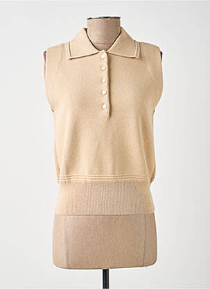 Pull coupe cintrée sans manche beige YAYA femme