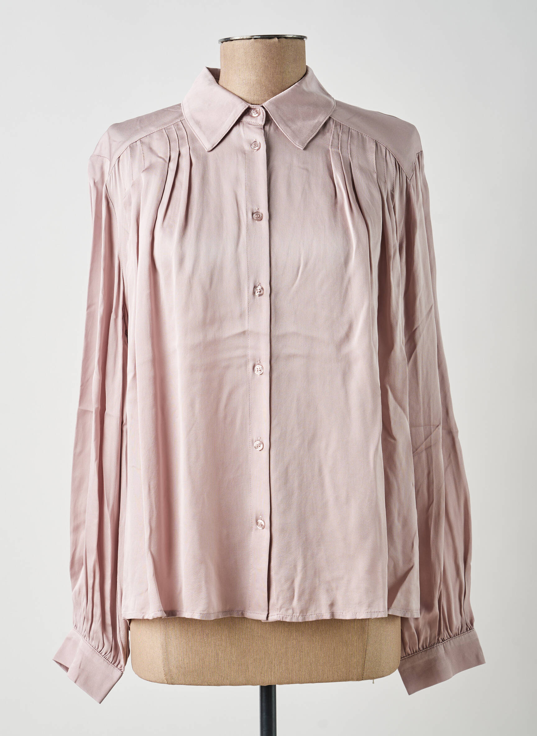 Chemisier tissage popeline manches longues rose YAYA femme