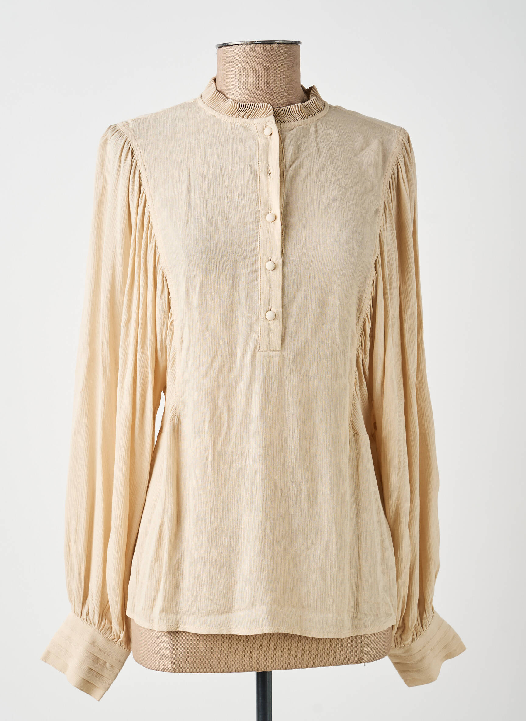 Blouse tissage popeline manches longues beige YAYA femme