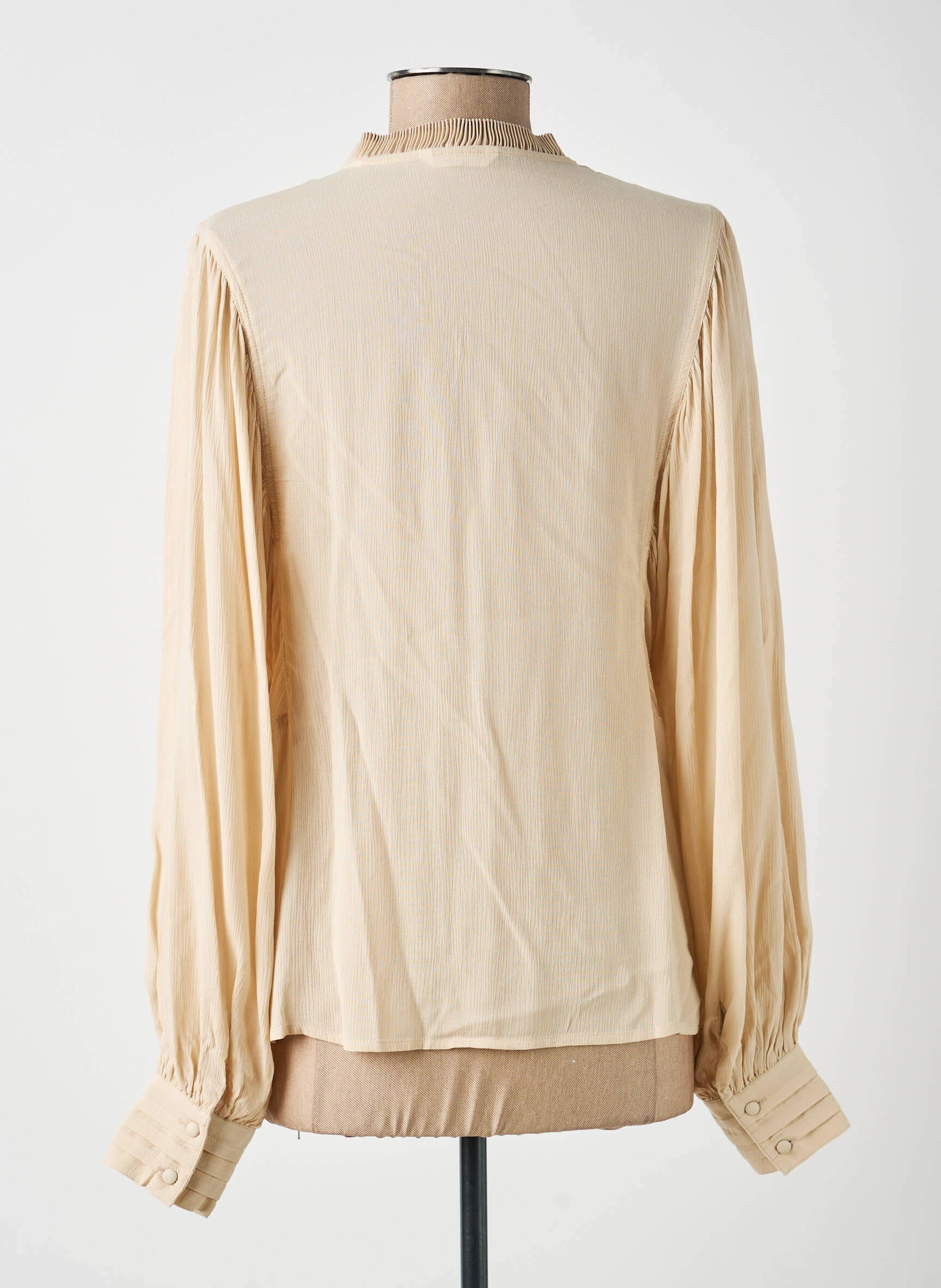 Blouse tissage popeline manches longues beige YAYA femme