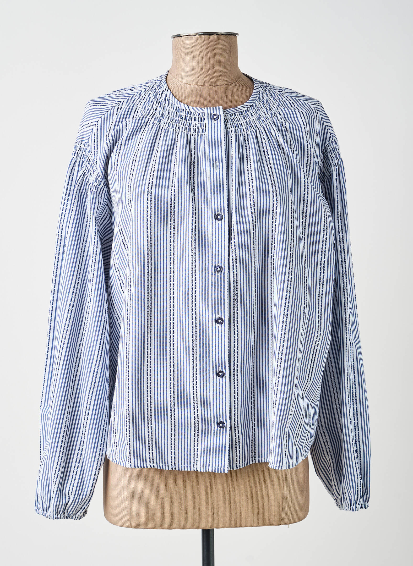 Chemisier coupe droite manches longues bleu YAYA femme