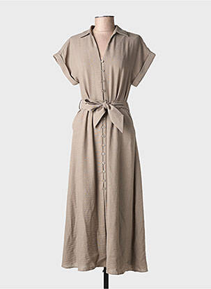 Robe longue manches courtes manches courtes marron YAYA femme