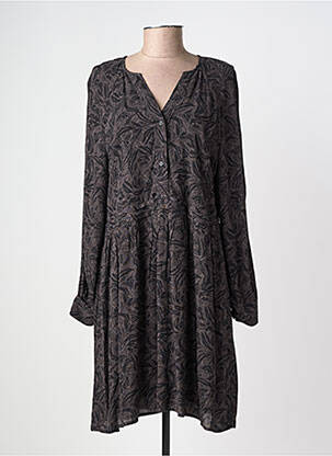 Robe mi-longue imprimé fleurs manches longues gris YAYA femme