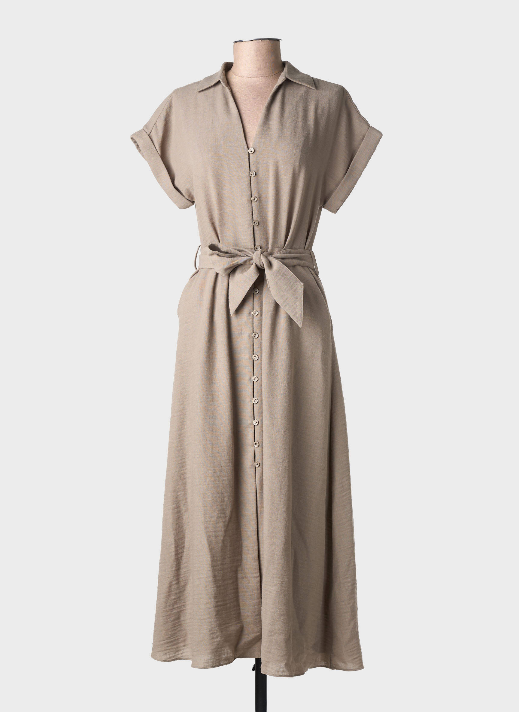 Robe longue manches courtes manches courtes marron YAYA femme