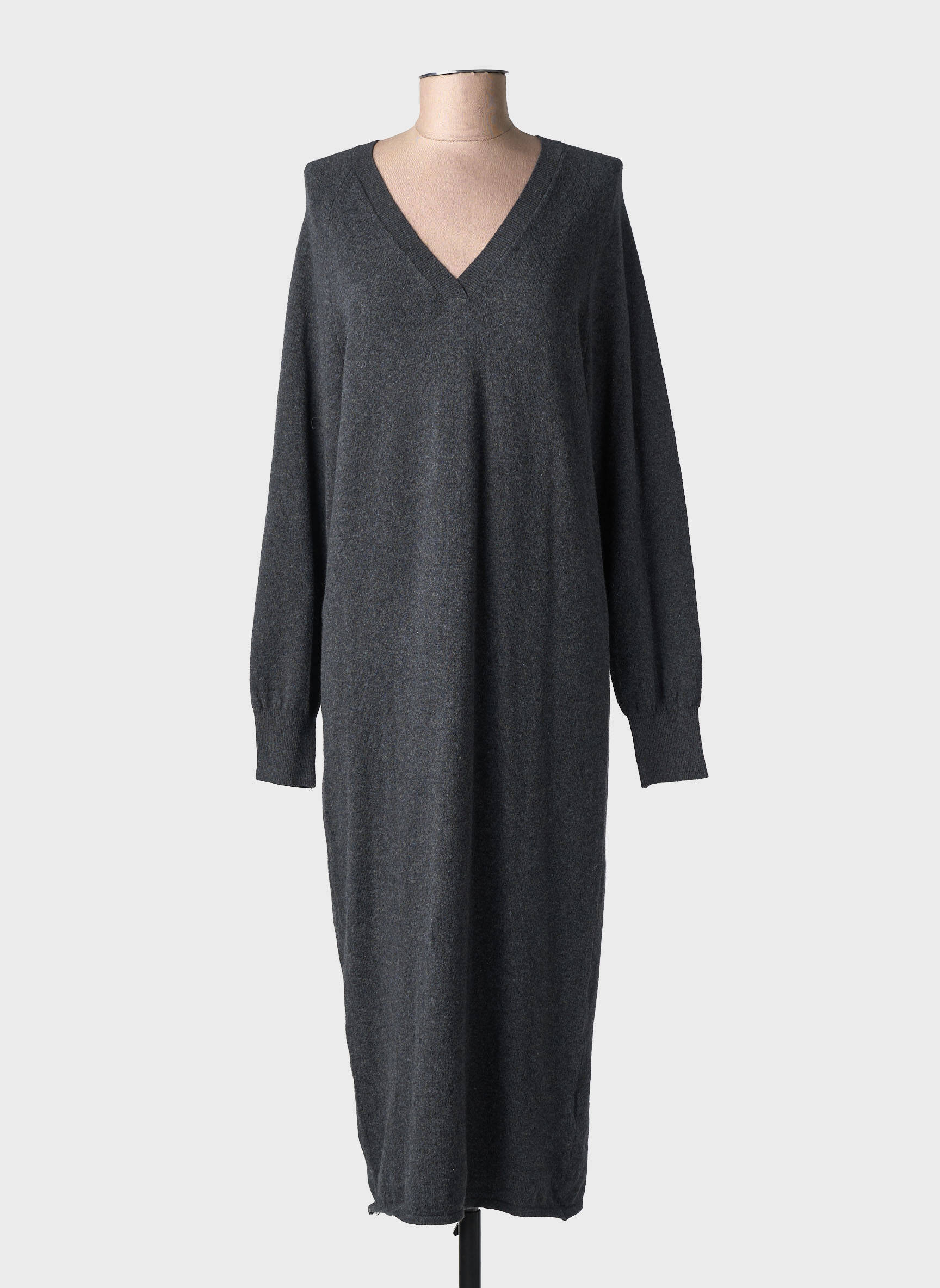 Robe pull col v manches longues gris YAYA femme
