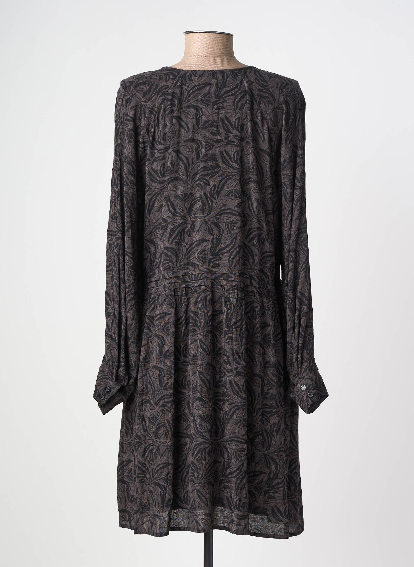 Robe mi-longue imprimé fleurs manches longues gris YAYA femme