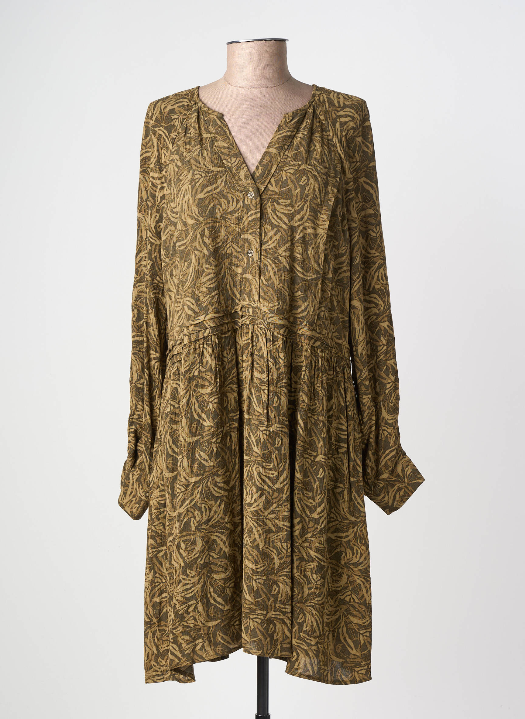 Robe mi-longue imprimé fleurs manches longues vert YAYA femme