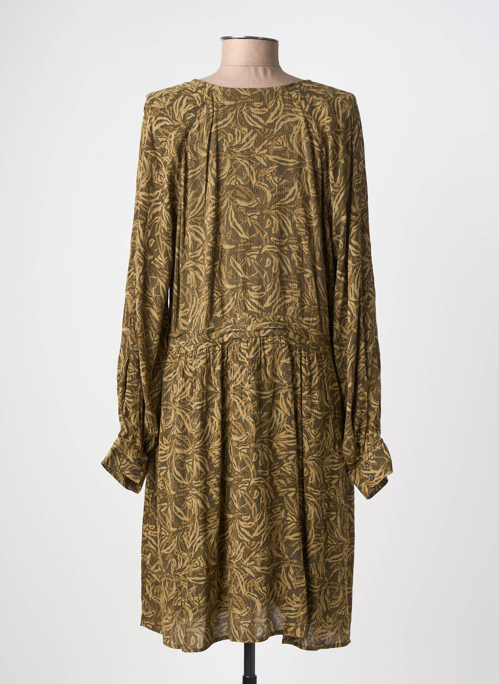 Robe mi-longue imprimé fleurs manches longues vert YAYA femme