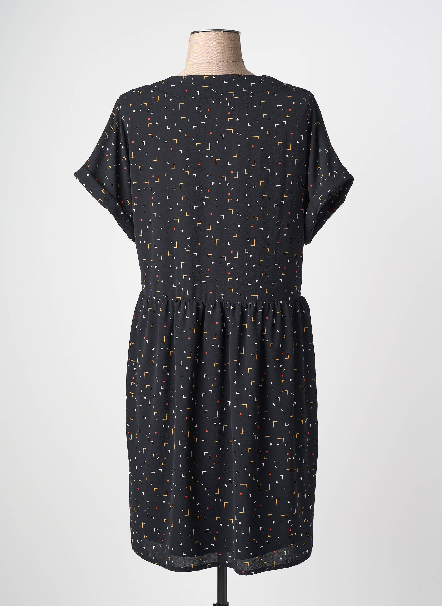 Robe mi-longue coupe fluide manches courtes noir I.CODE (By IKKS) femme
