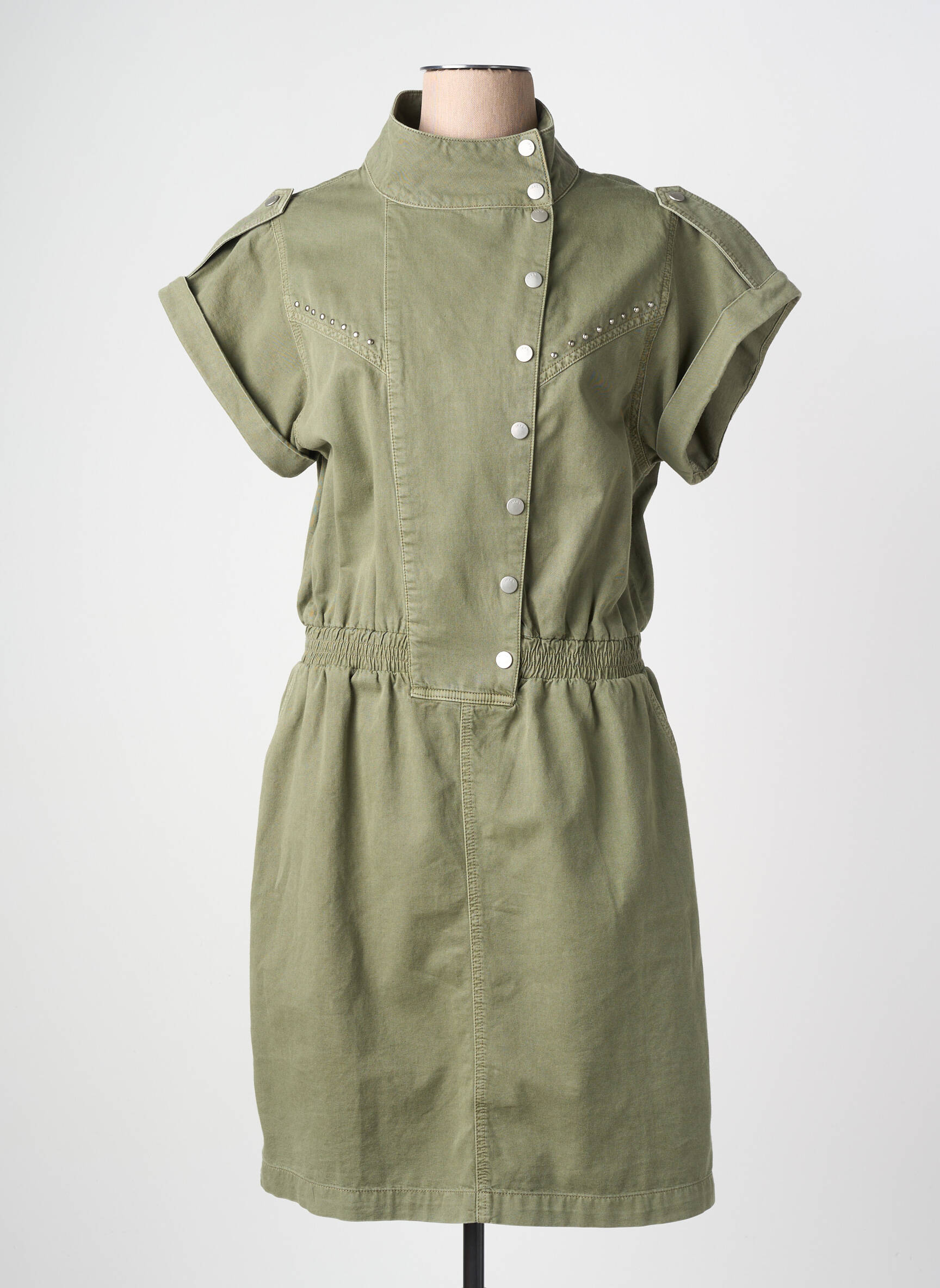 Robe mi-longue manches courtes manches courtes vert IKKS femme