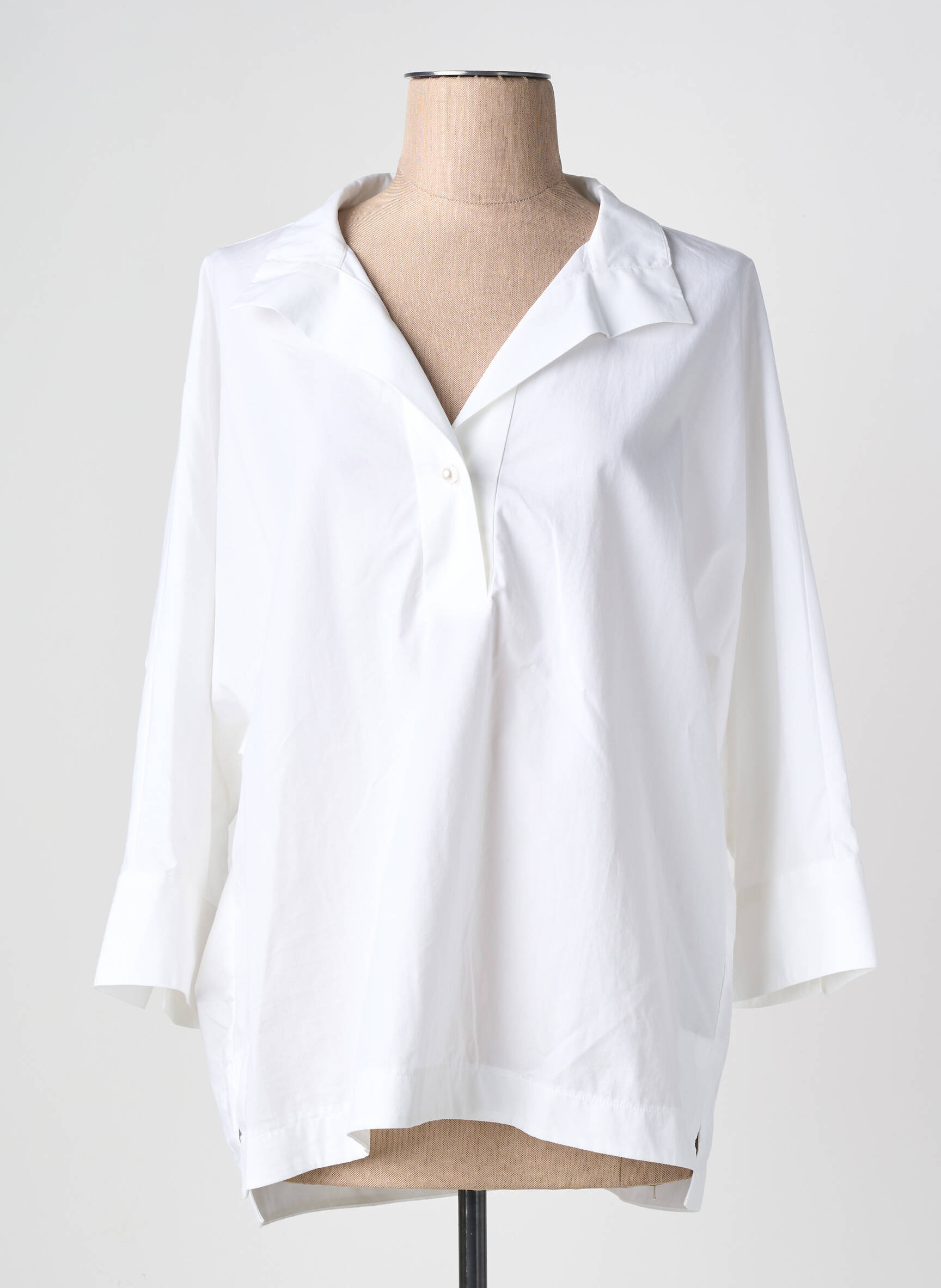 Blouse tissage popeline manches 3/4 blanc YAYA femme