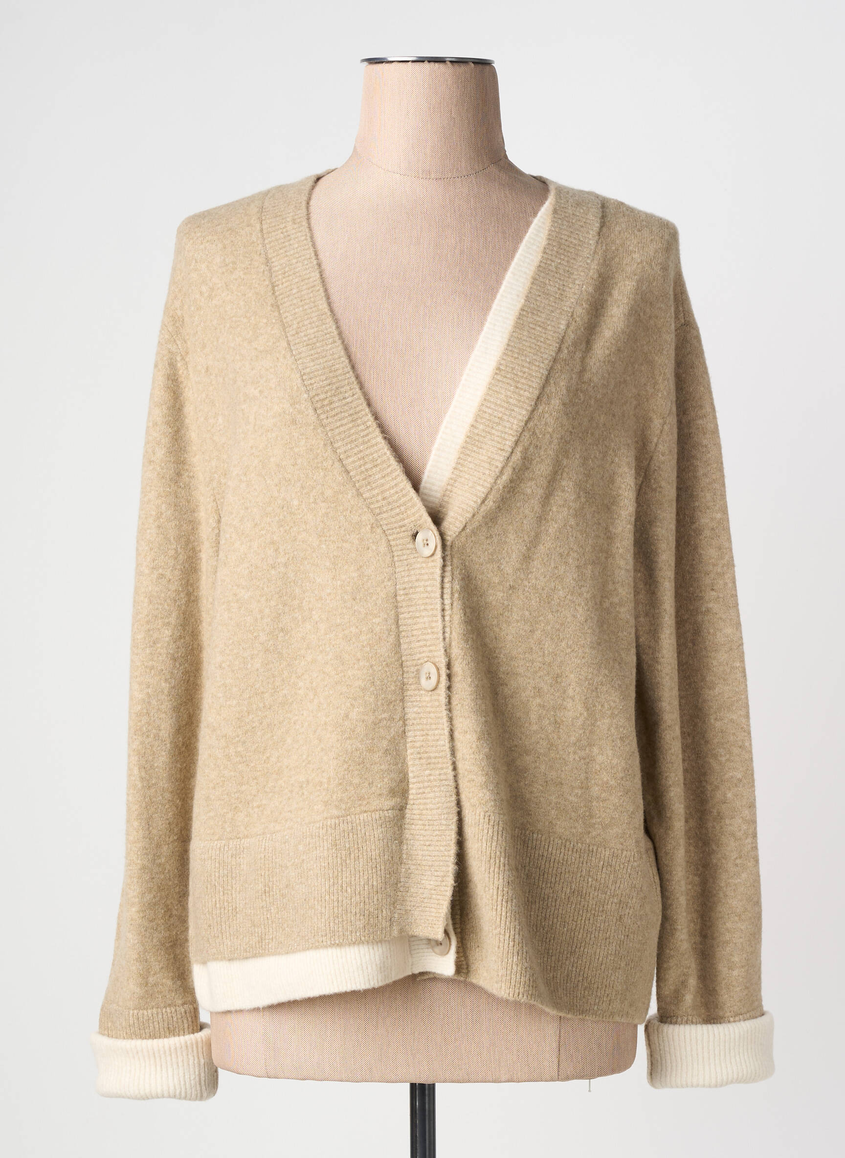 Gilet manches longues resserrée sur le bas marron YAYA femme