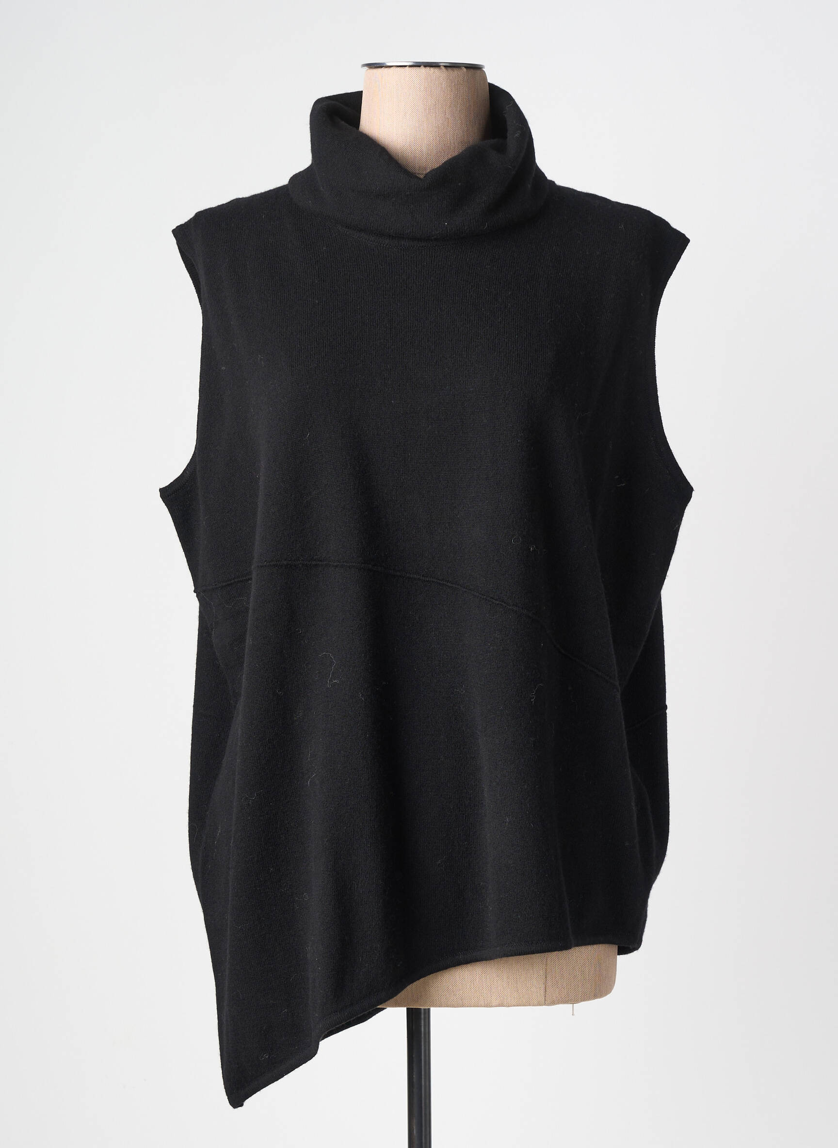 Pull tunique stretch sans manche noir YAYA femme