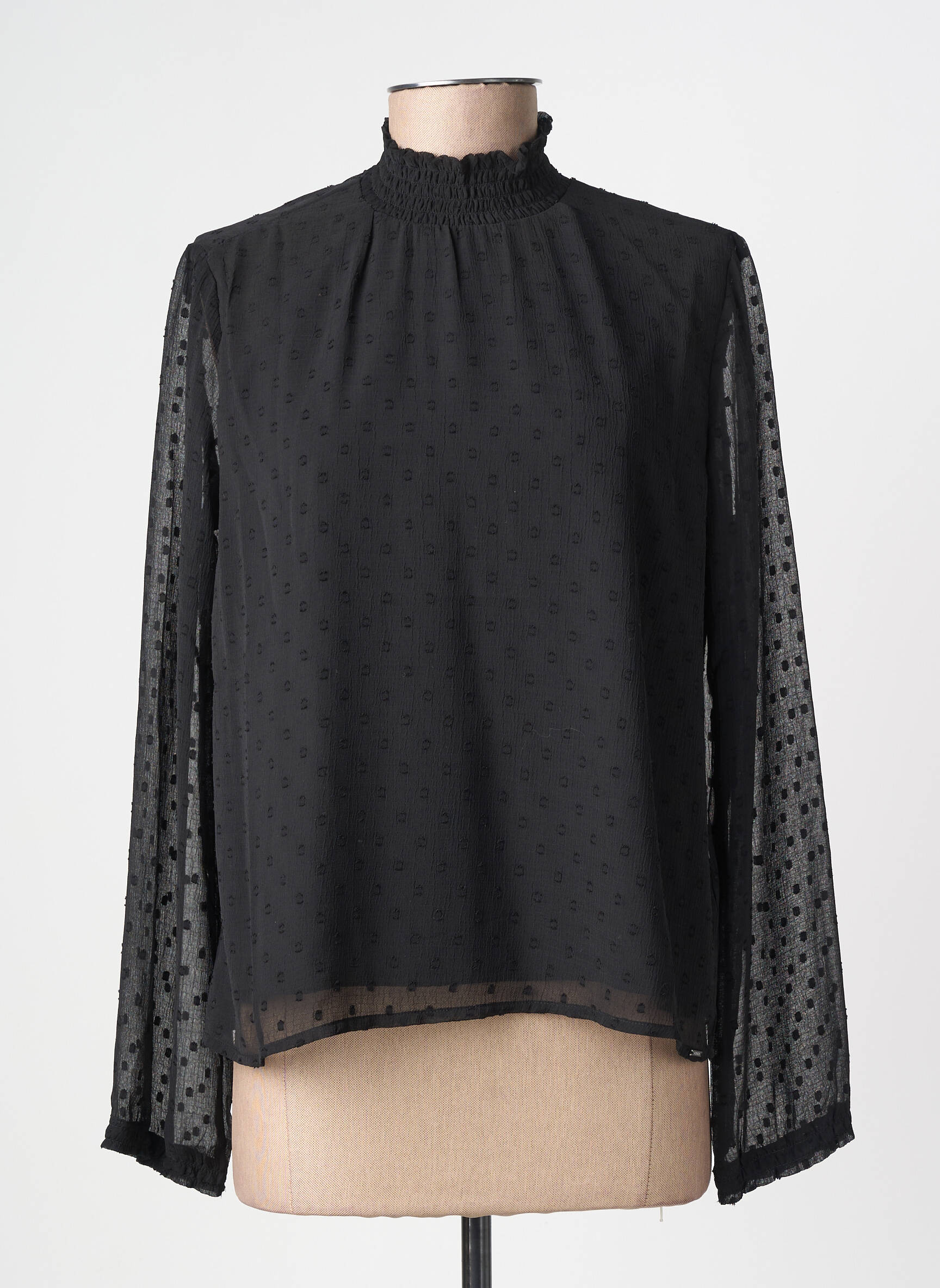 Blouse légère et transparente manches longues noir IKKS femme