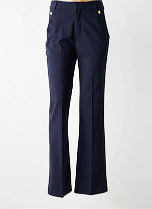 Pantalon flare fermeture zippée sous rabat avec crochet taille haute bleu I.CODE (By IKKS) femme