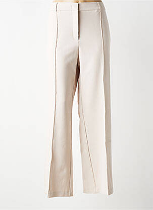 Pantalon droit tissage crêpe taille haute beige YAYA femme