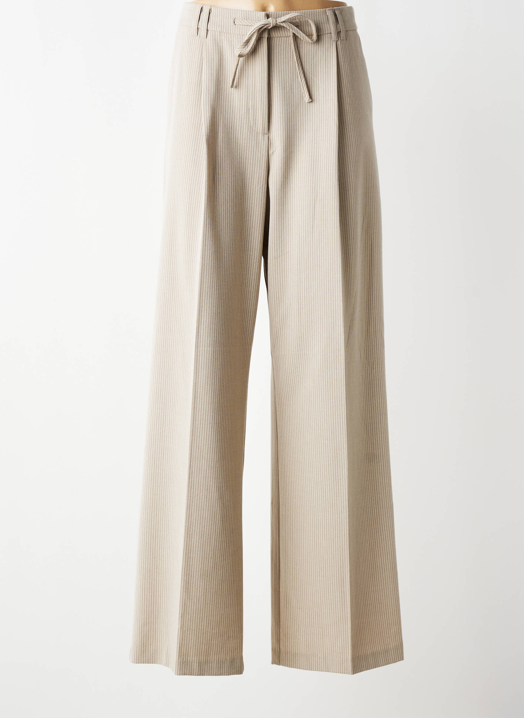 Pantalon large tissage crêpe taille haute beige YAYA femme