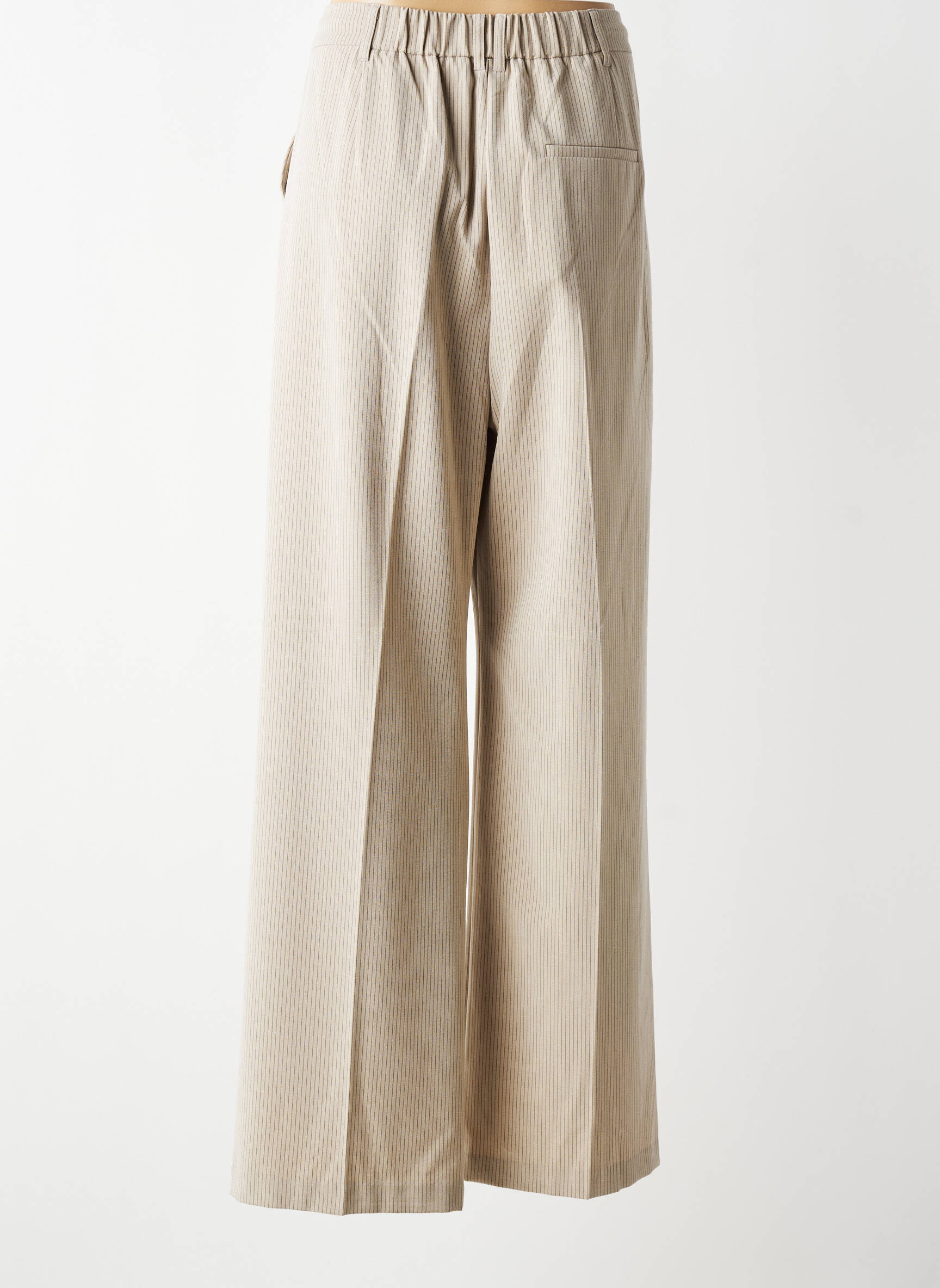 Pantalon large tissage crêpe taille haute beige YAYA femme