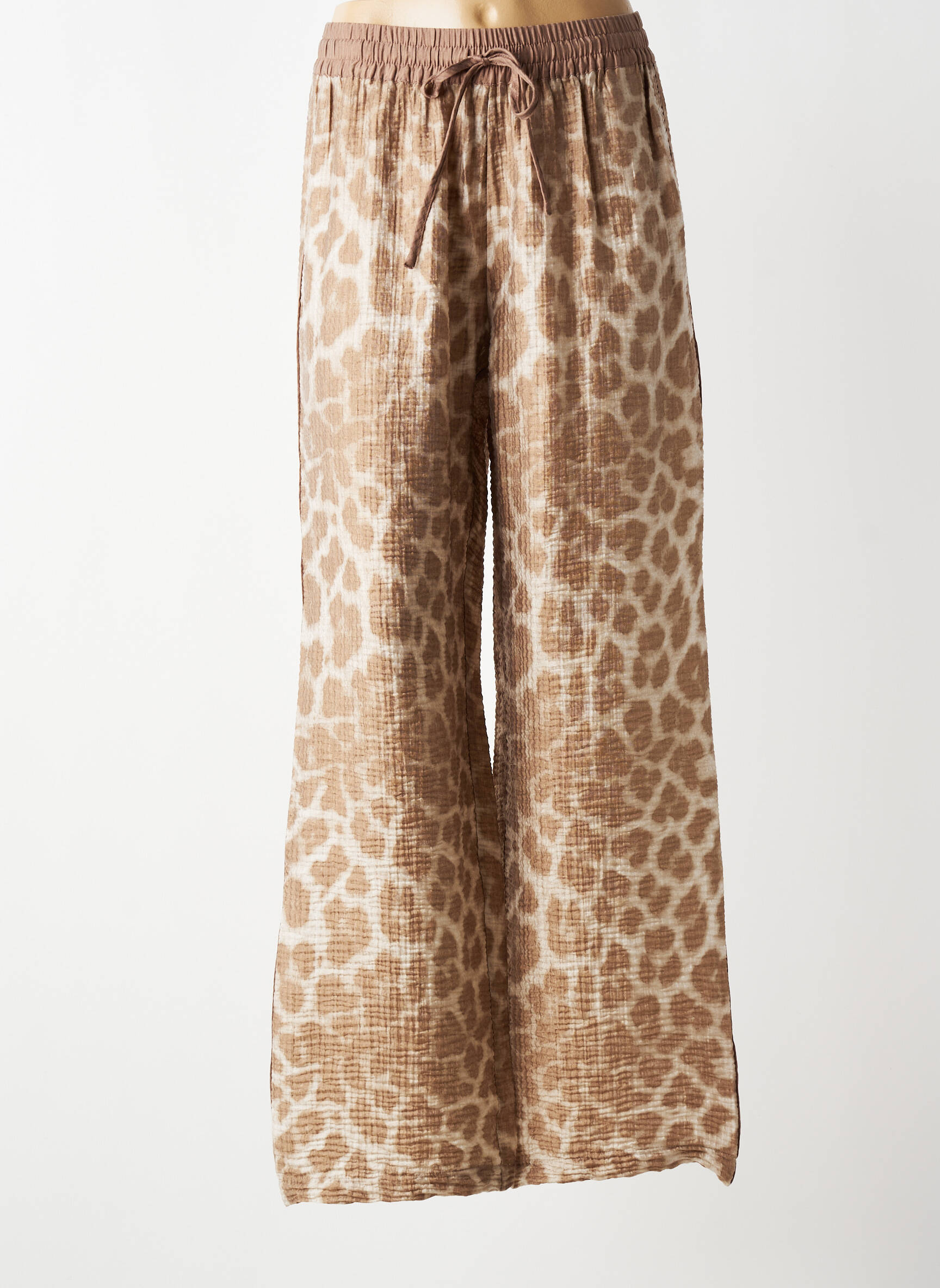 Pantalon large tissage crêpe taille normale marron YAYA femme