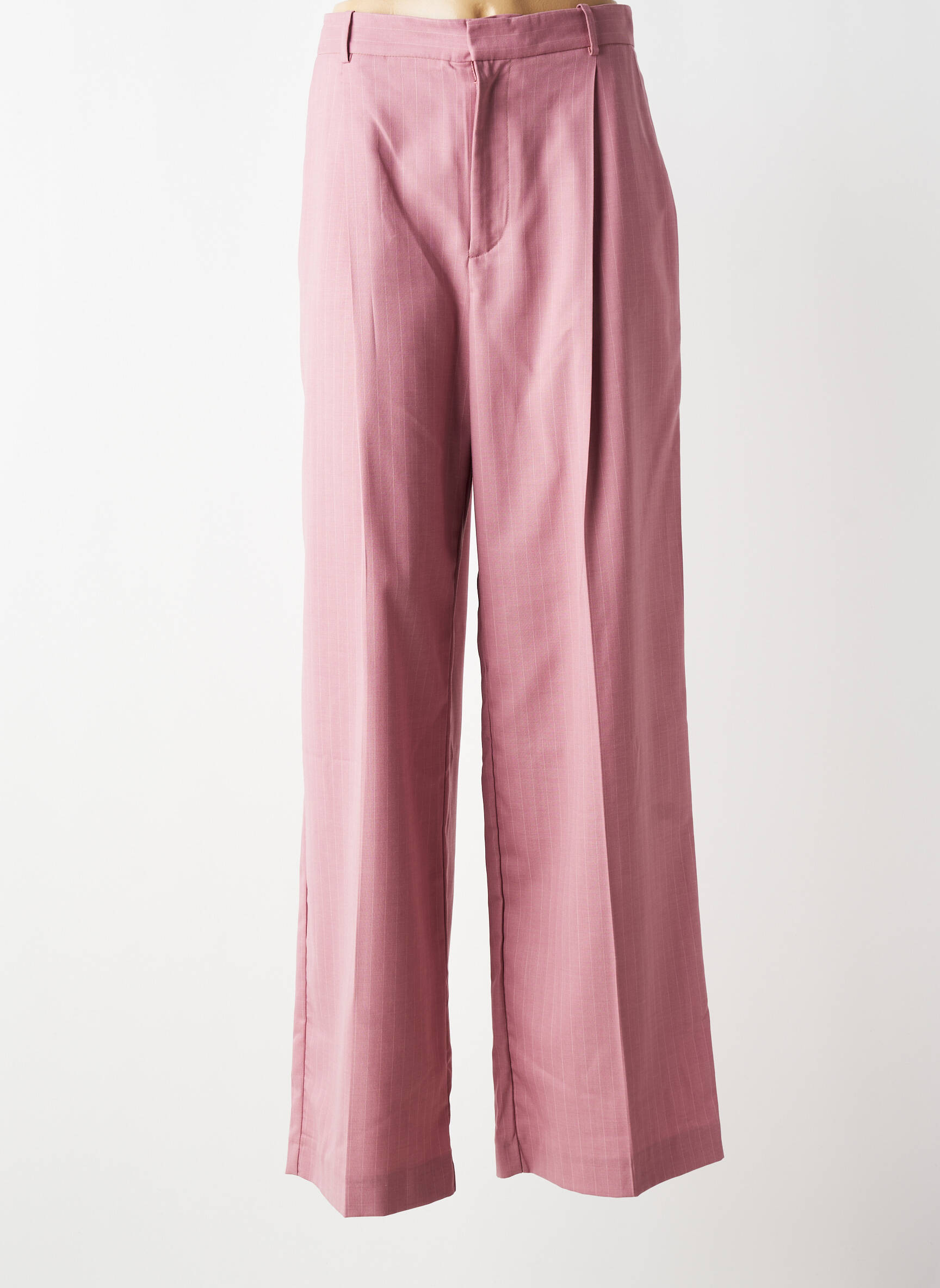 Pantalon large tissage crêpe taille haute rose IKKS femme