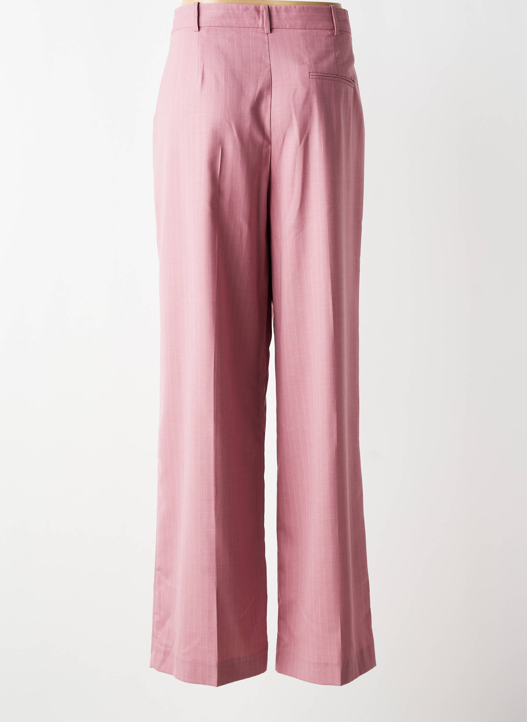 Pantalon large tissage crêpe taille haute rose IKKS femme