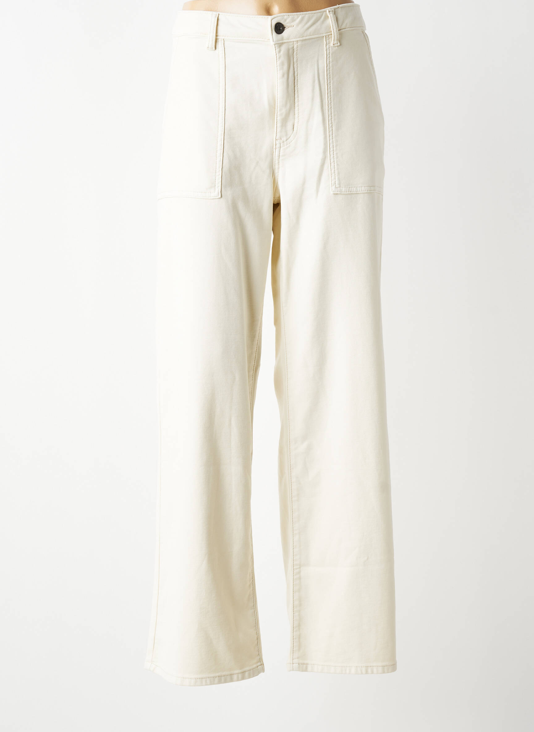 Pantalon large fermeture zippée sous rabat boutonné taille normale beige YAYA femme