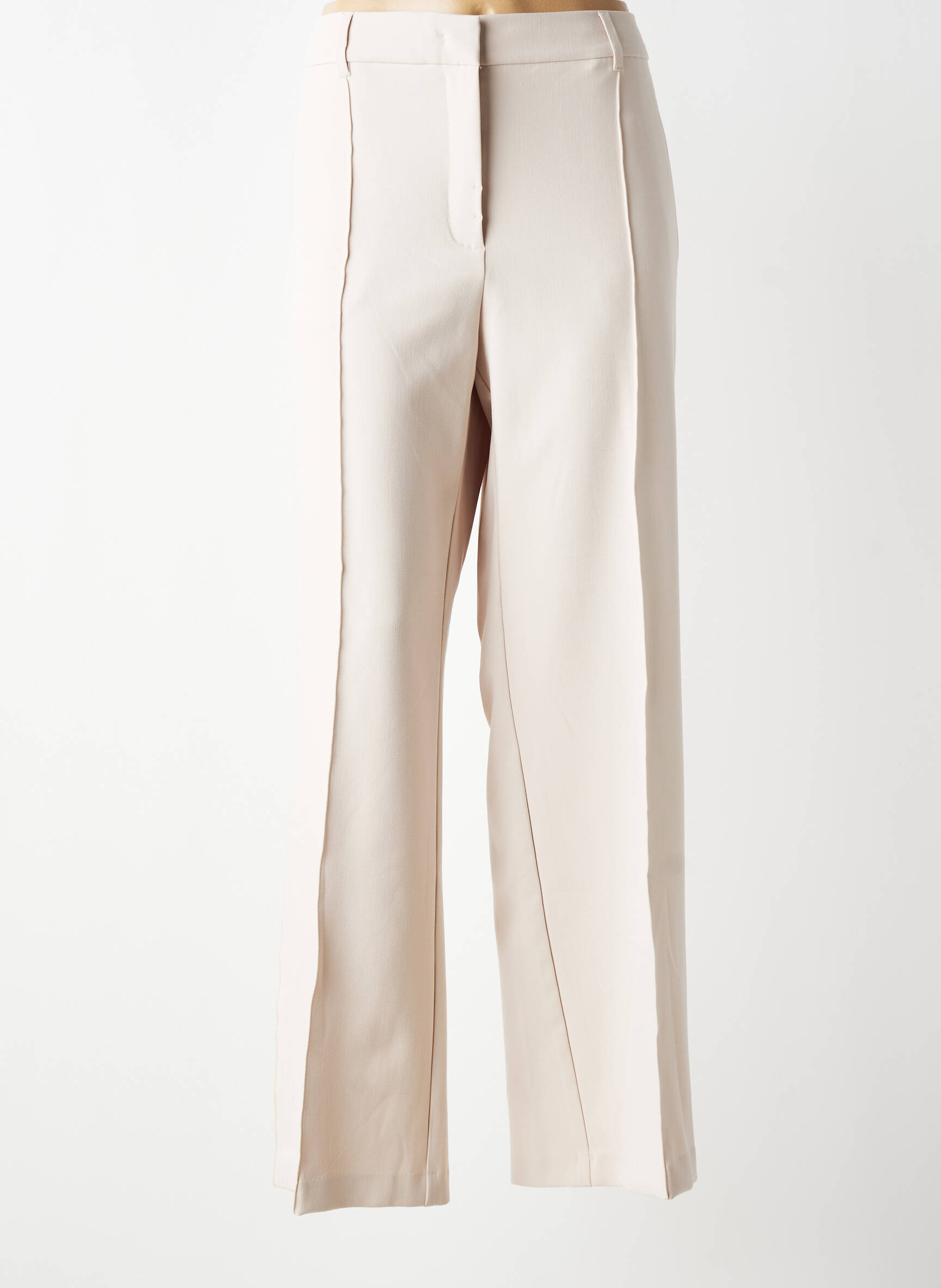 Pantalon droit tissage crêpe taille haute beige YAYA femme