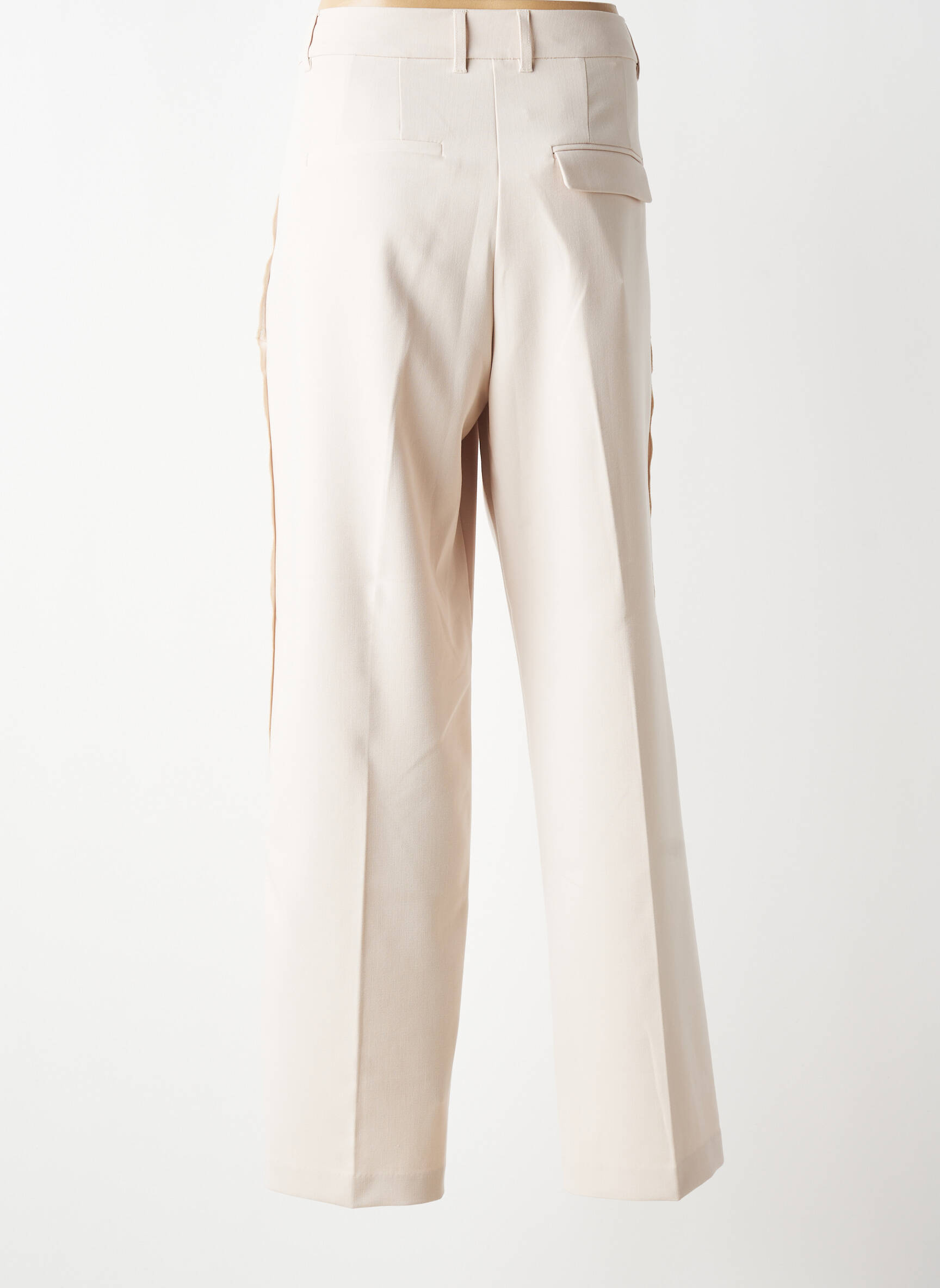 Pantalon droit tissage crêpe taille haute beige YAYA femme