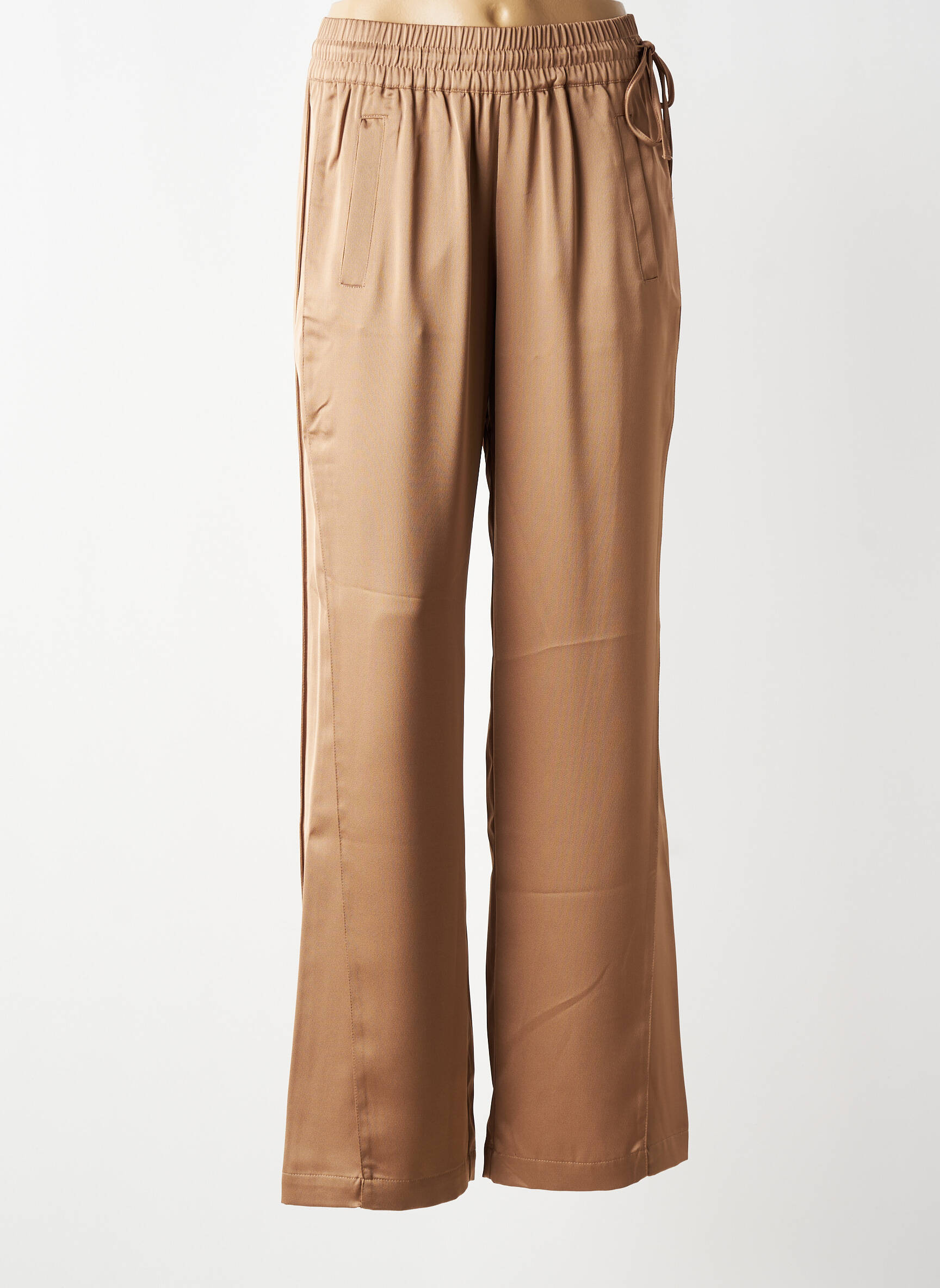 Pantalon droit taille élastique taille normale marron YAYA femme