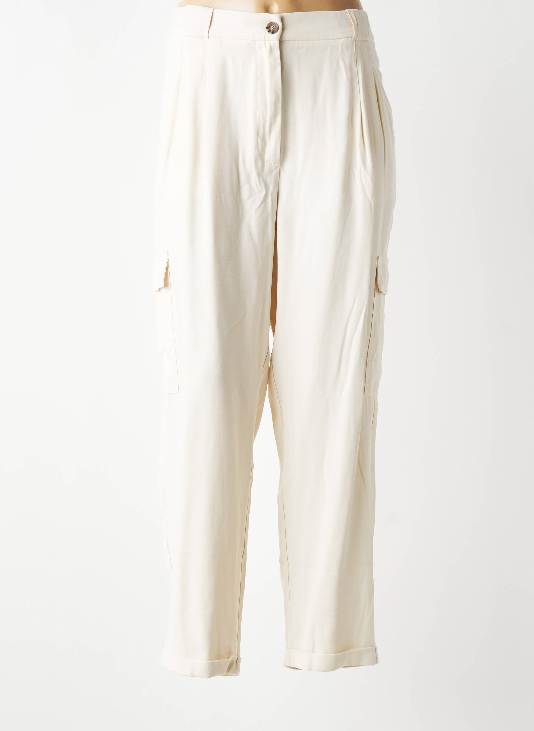 Pantalon cargo taille élastique taille normale beige YAYA femme