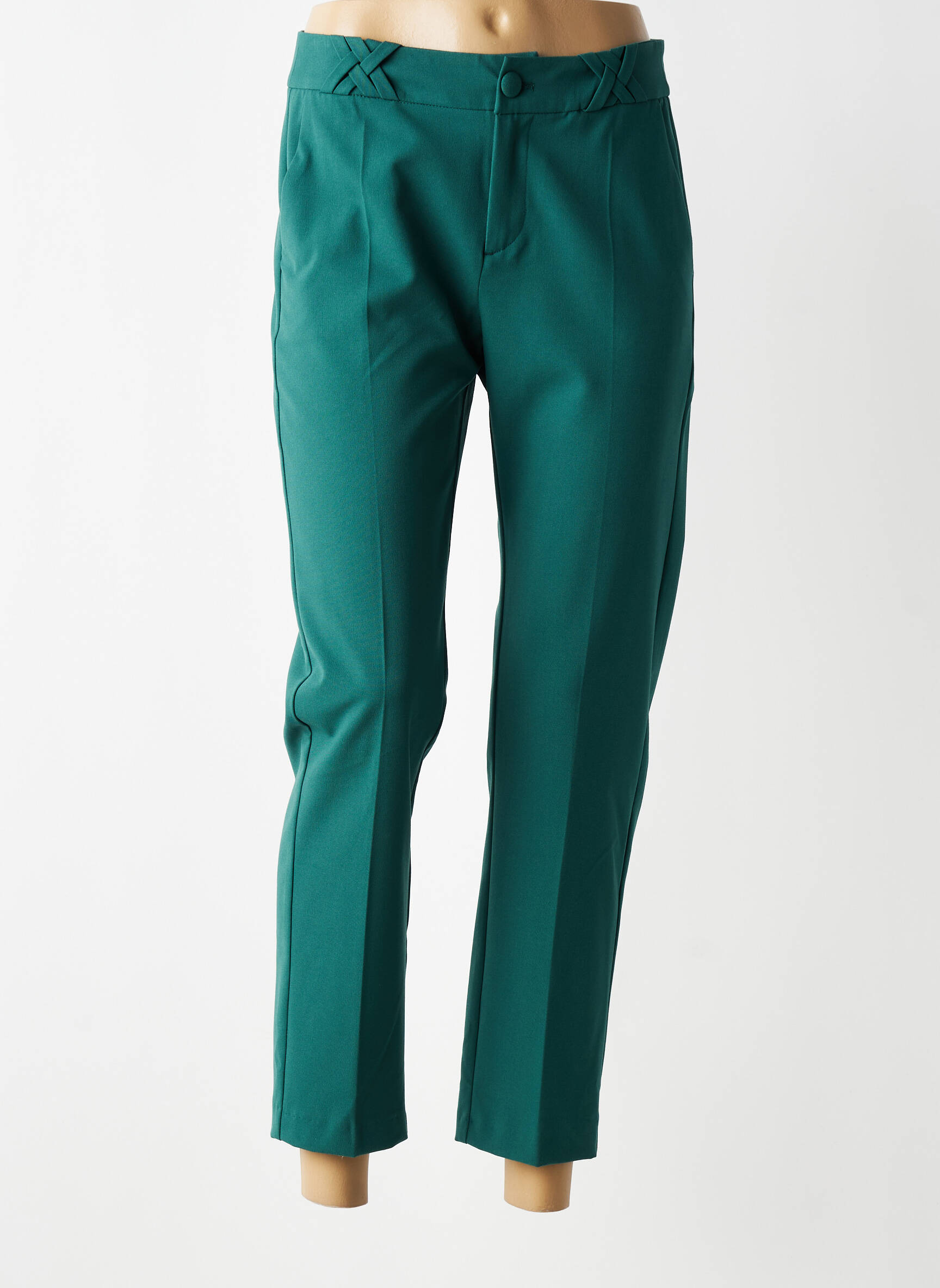Pantalon chino fermeture zippée sous rabat boutonné taille normale vert I.CODE (By IKKS) femme