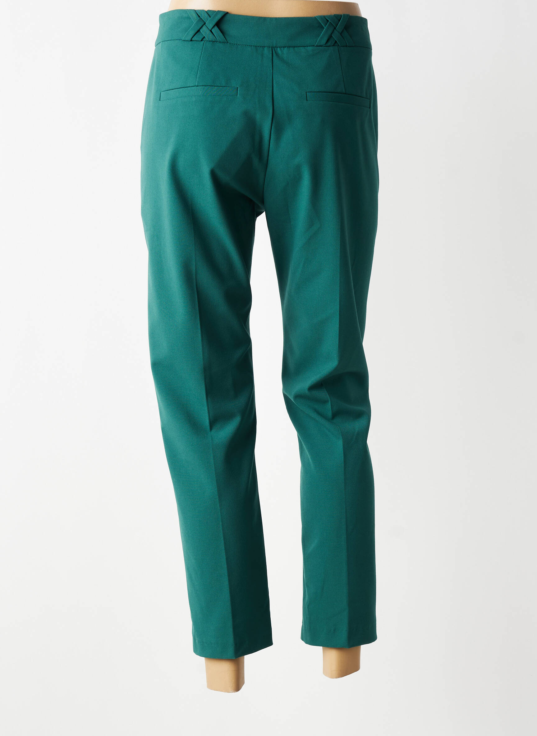 Pantalon chino fermeture zippée sous rabat boutonné taille normale vert I.CODE (By IKKS) femme