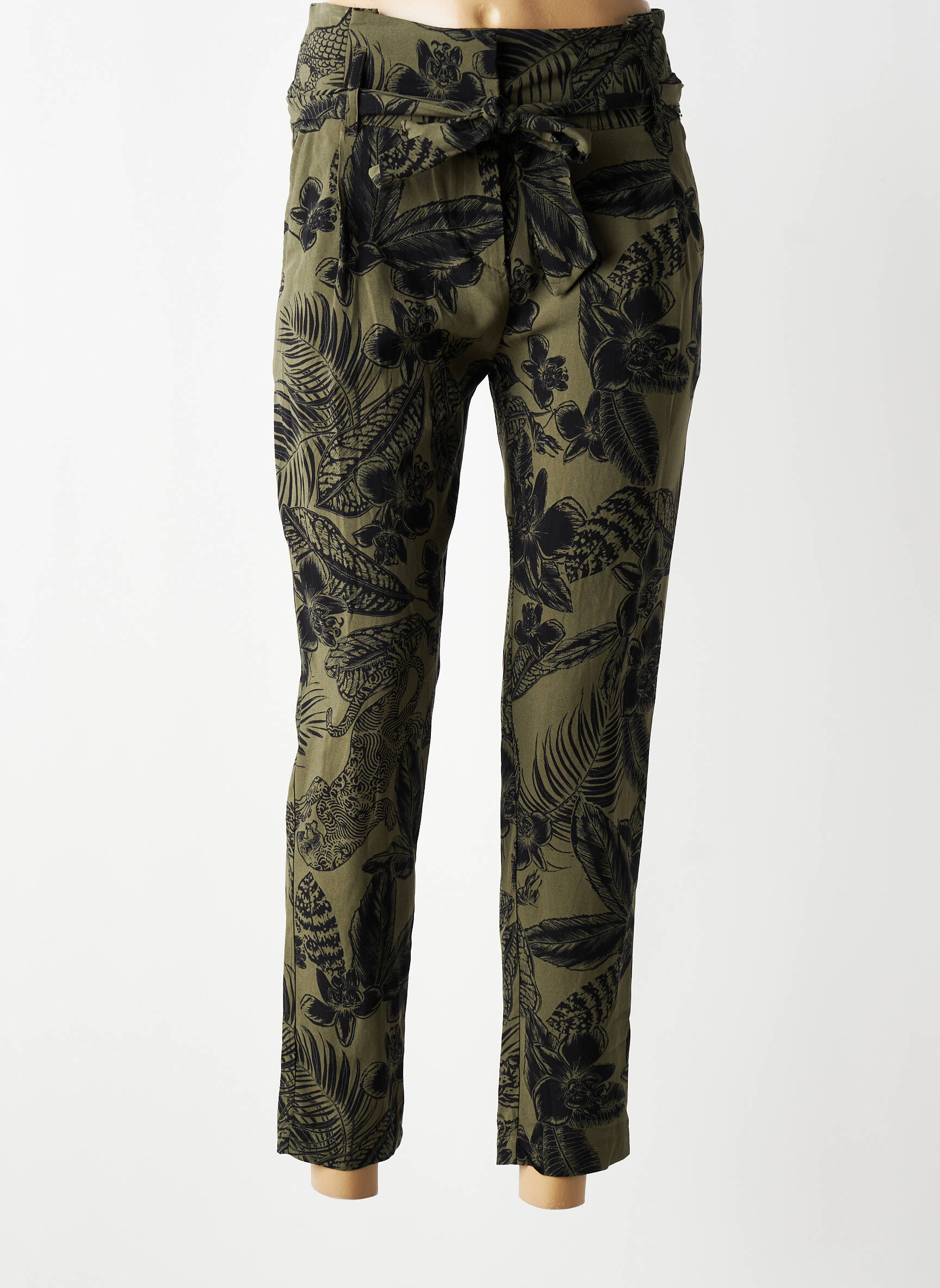 Pantalon 7/8 taille haute taille haute vert IKKS femme